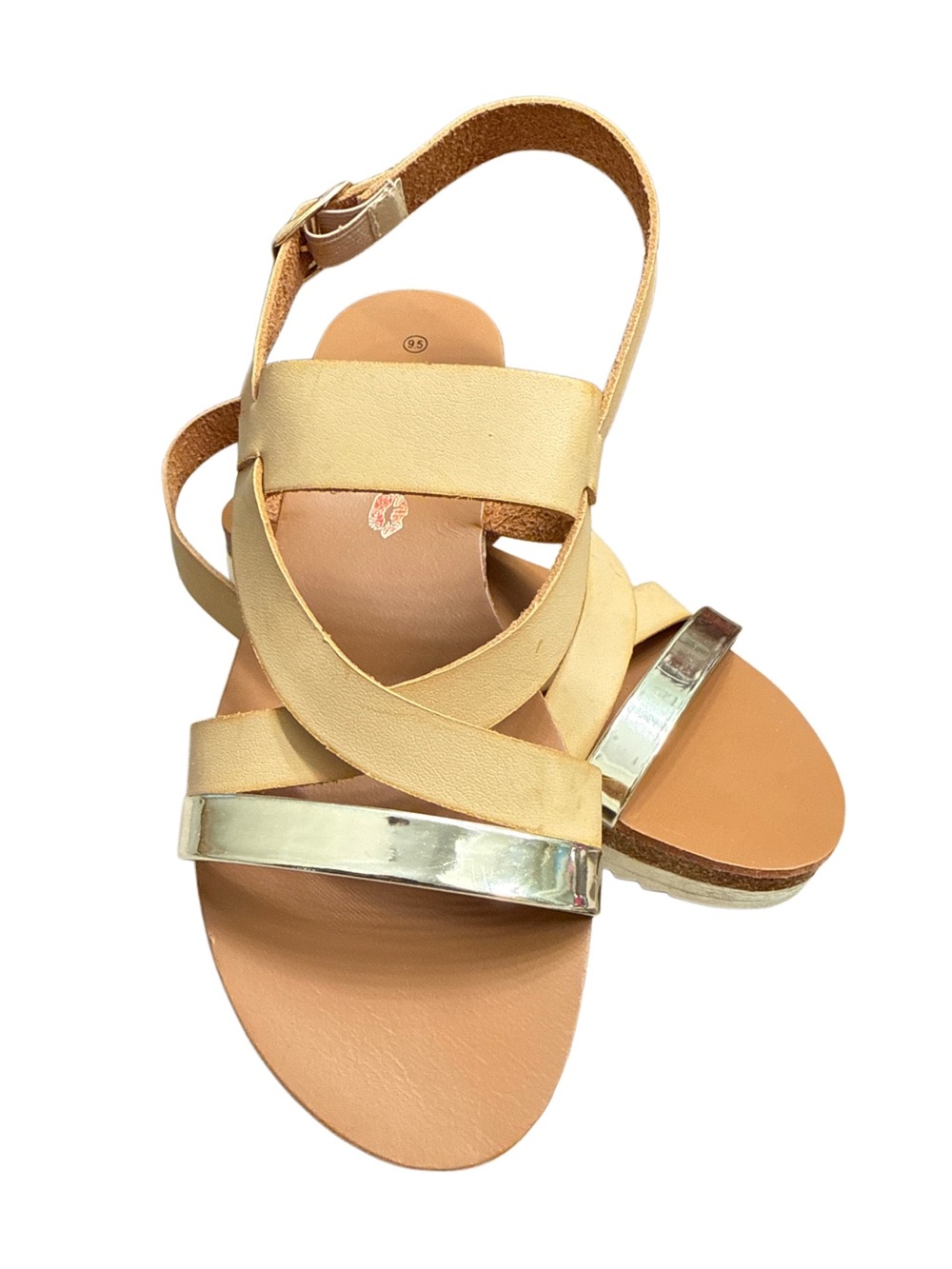 Hot Kiss Beige and Gold Strappy Women's Sandals